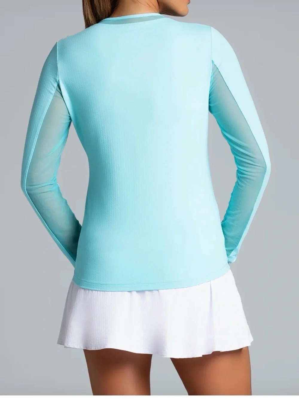 IBKUL Women’s Performance Seafoam Long Sleeve Crew Neck with Mesh Small - Picture 2 of 5